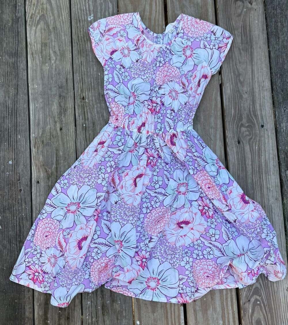 Lands' End Kids Size 10 Pink Floral Ruffle Tiered Drop Waist Cotton Dress